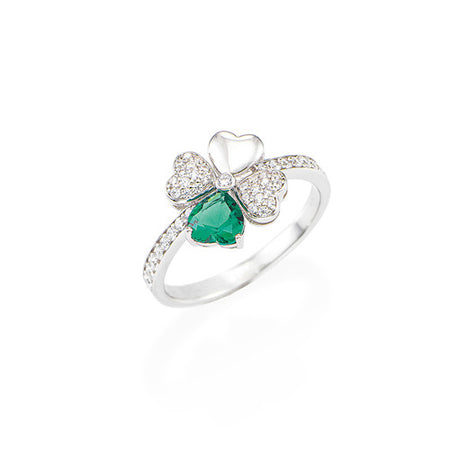 Anello Donna AMEN Quadricuore Rodio e Zirconi Bianchi e Verdi Argento 925