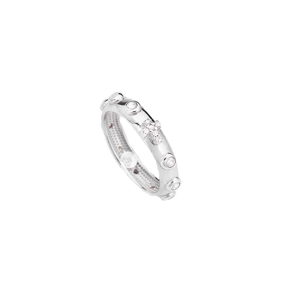 AMEN Anello Rosario Classico con Zirconi Bianchi