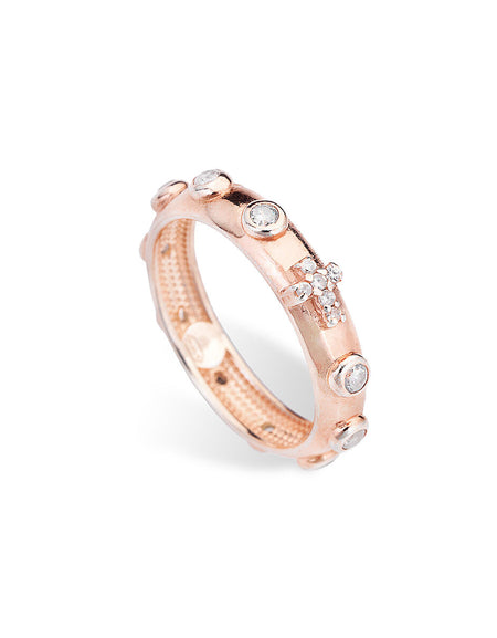 AMEN Anello Rosario Classico Rosè con Zirconi Bianchi