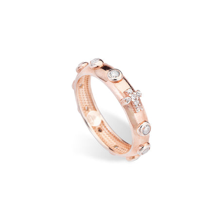 AMEN Anello Rosario Classico Rosè con Zirconi Bianchi