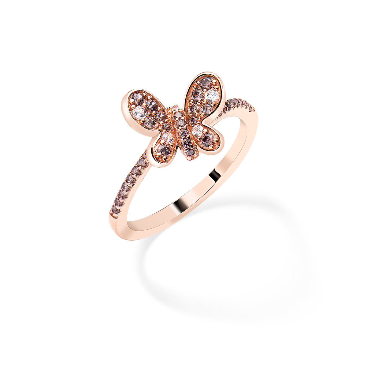 AMEN Anello Donna Farfalla Rosè con Zirconi Brown