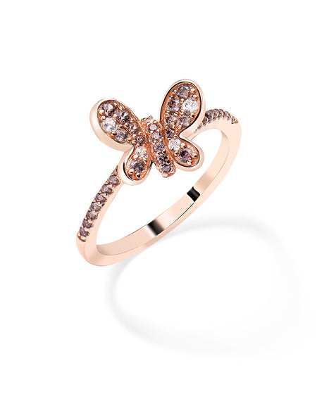 AMEN Anello Donna Farfalla Rosè con Zirconi Brown