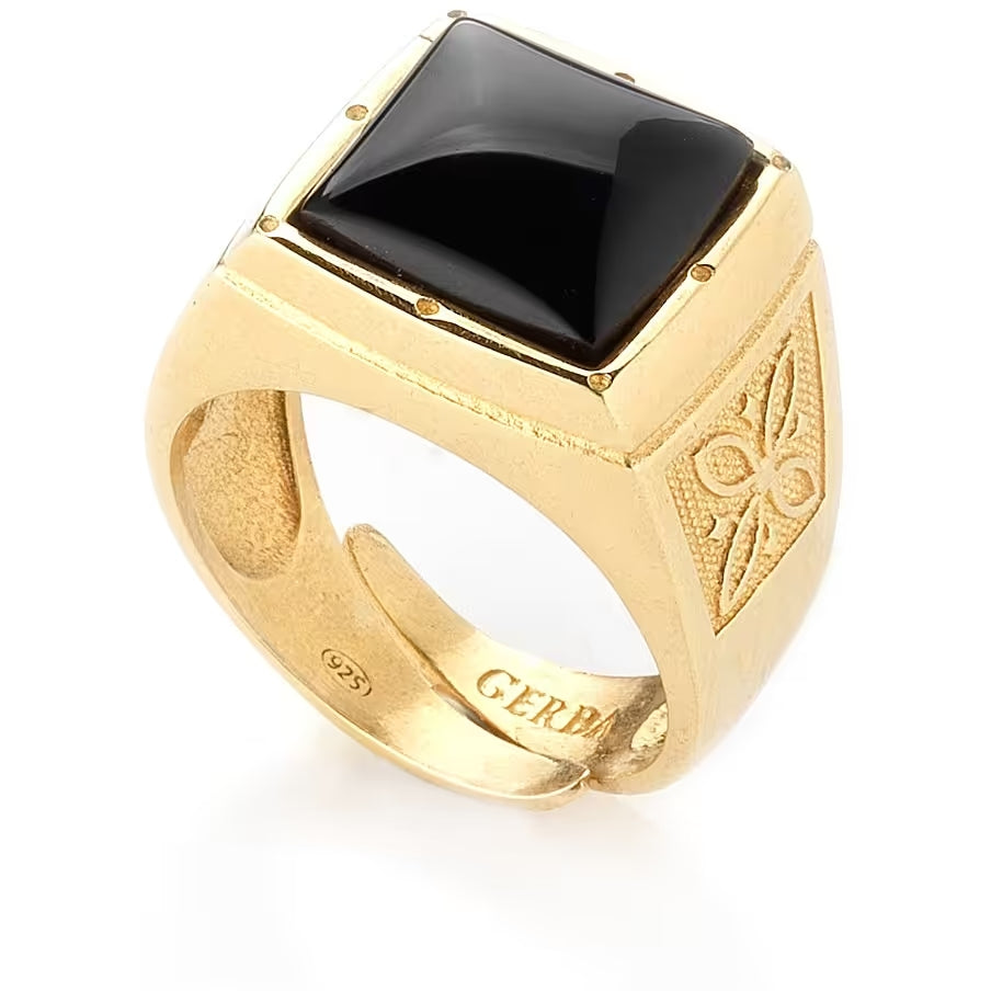 Anello Unisex GERBA JEWELS con Onice Nera in argento 925 placcato Oro giallo 18kt
