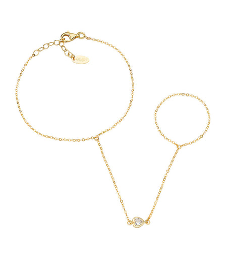 AMEN Bracciale Baciamano Dorato con zircone Taglio Cuore in Argento 925
