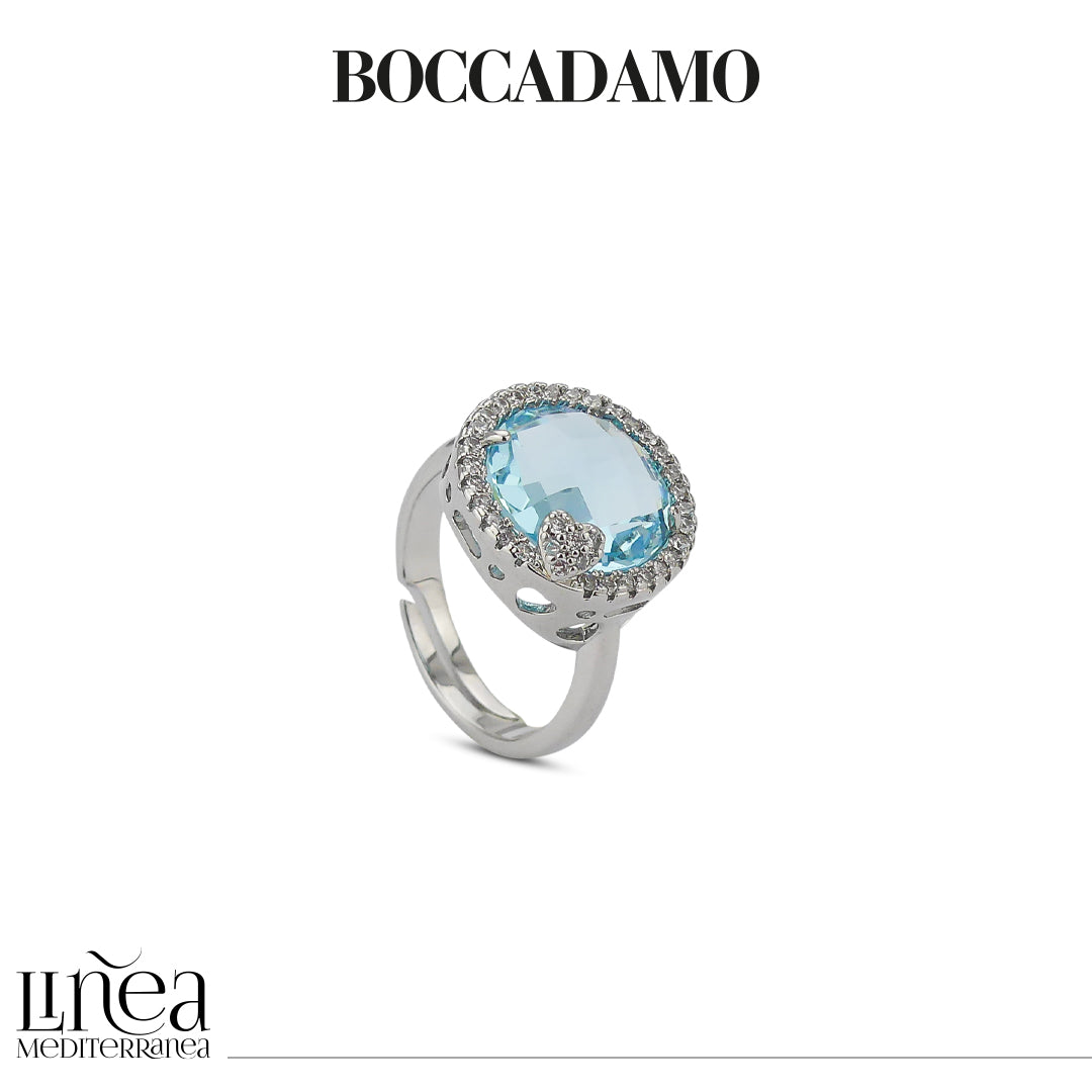 BOCCADAMO Anello Donna Cocktail Sharada con Cristallo Acquamarina e Zirconi Bianchi