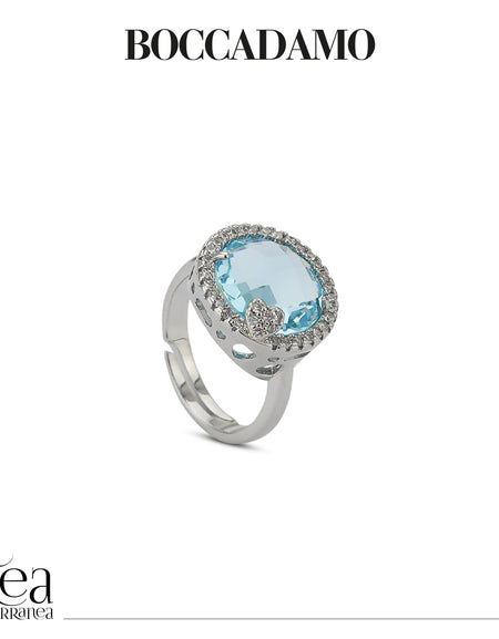 BOCCADAMO Anello Donna Cocktail Sharada con Cristallo Acquamarina e Zirconi Bianchi