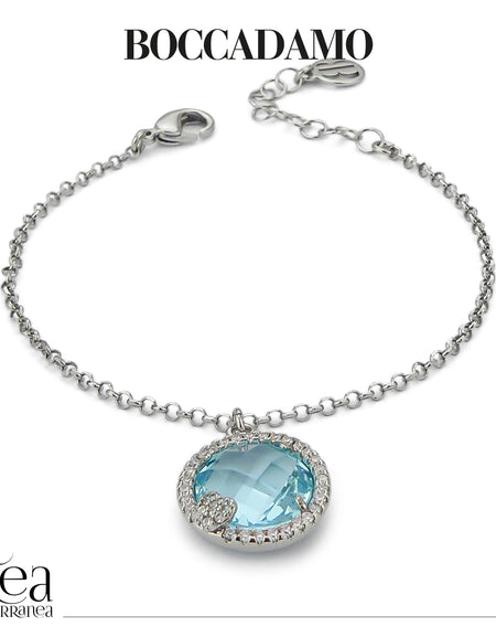 BOCCADAMO Bracciale Donna Sharada con Cristallo Acquamarina e Zirconi Bianchi