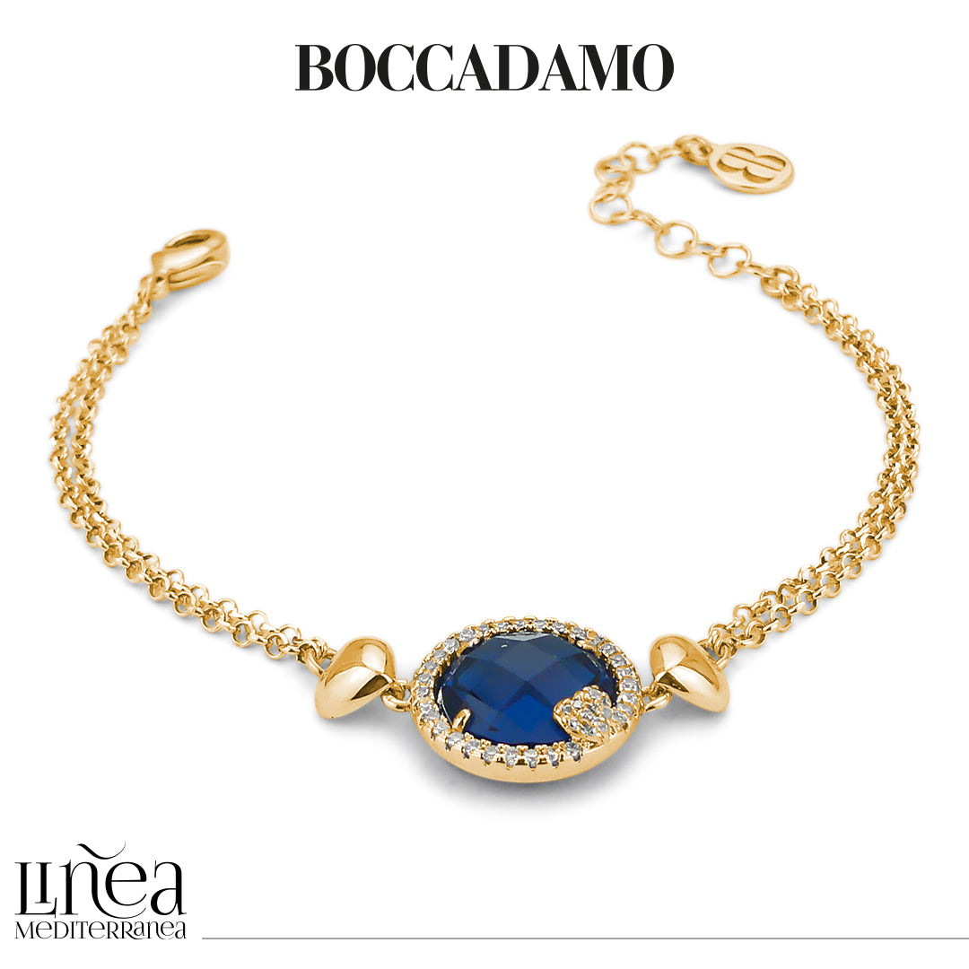 BOCCADAMO Bracciale Donna Dorato Sharada con Cristallo Blu Montana e Zirconi Bianchi