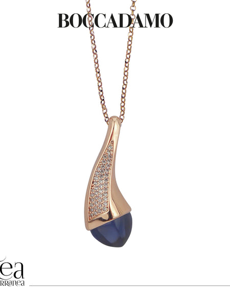 BOCCADAMO Collana Donna Rosè Caleida Goccia Light Sapphire e Zirconi Bianchi