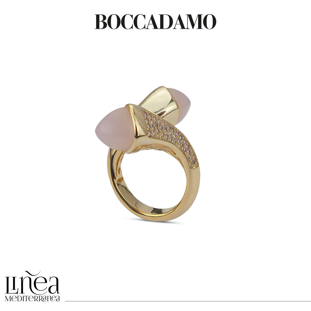 BOCCADAMO Anello Donna Contrariè Caleida con Cristalli Quarzo Rosa e Zirconi Bianchi