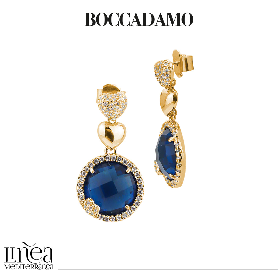 BOCCADAMO Orecchini Donna Dorati Sharada con Cristallo Blu Montana e Zirconi Bianchi