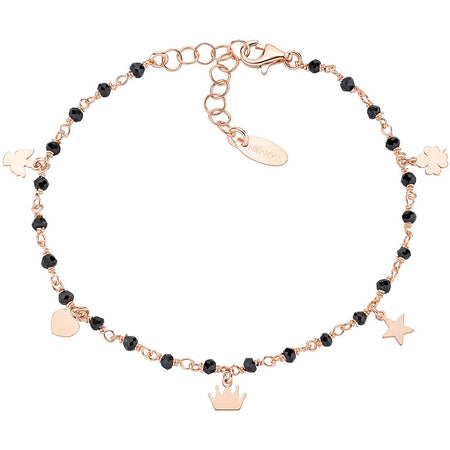 AMEN Bracciale Rosè Charms Pendenti e Cristalli Neri in Argento 925
