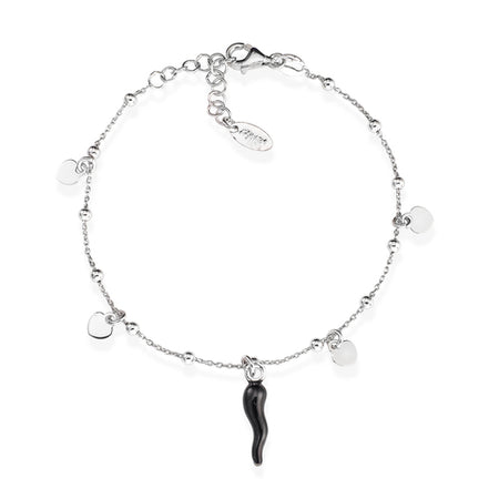 Bracciale Donna AMEN Cornetto Nero e Cuori in ARGENTO 925