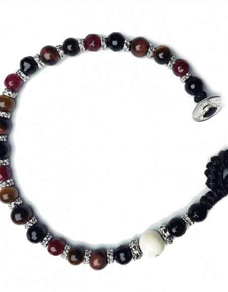 GERBA Bracciale Lab 050 Occhio di Tigre Marrone Rosso Porpora e Onice Nera