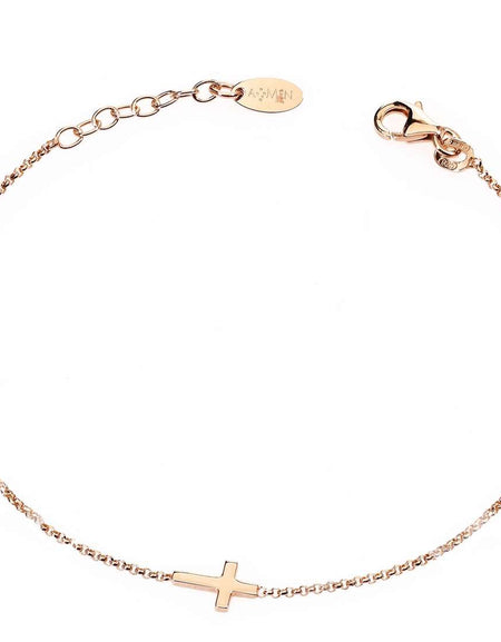 AMEN Bracciale Crocetta Rosè in Argento 925