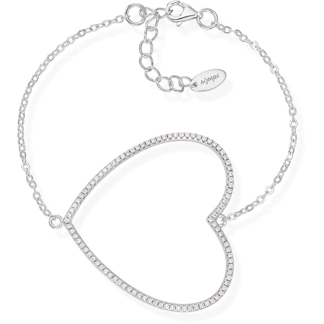 AMEN Bracciale Cuore Grande con Zirconi Bianchi in Argento 925