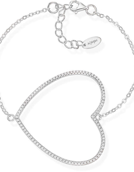 AMEN Bracciale Cuore Grande con Zirconi Bianchi in Argento 925