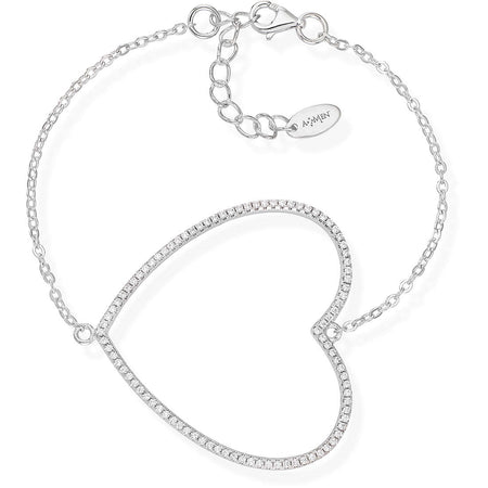 AMEN Bracciale Cuore Grande con Zirconi Bianchi in Argento 925