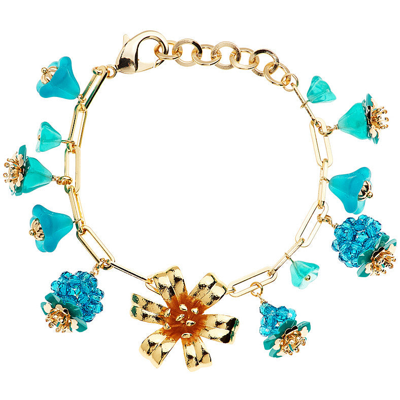 OTTAVIANI Bracciale Donna Dorato a Catena con Fiori e perline di Vetro Verde Acqua