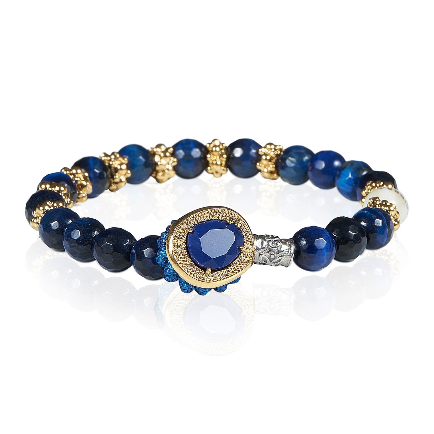 GERBA Bracciale Lab 102 con Occhio di Tigre Blu in Bronzo Dorato