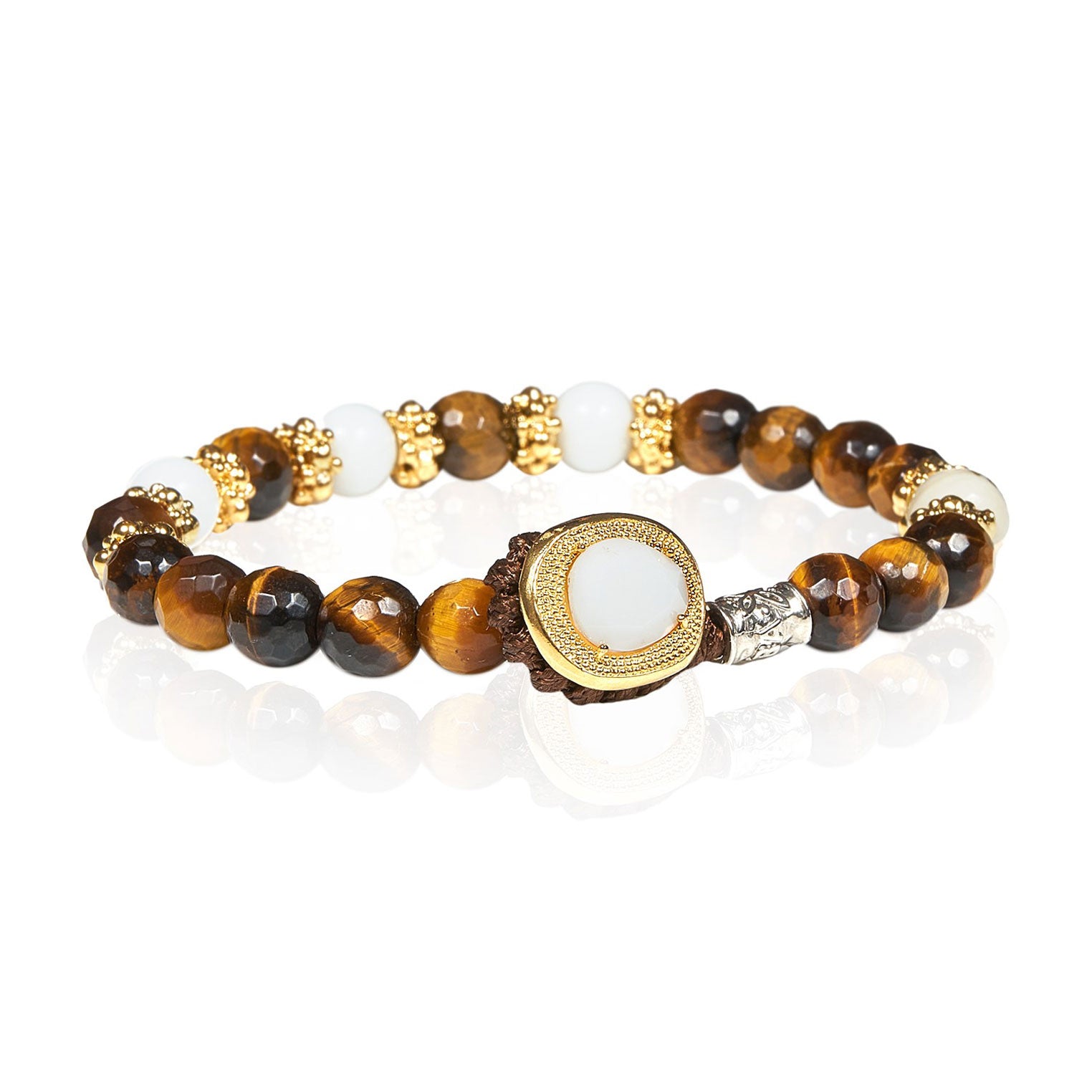GERBA Bracciale Lab 101 con Occhio di Tigre e Agata Bianca in Bronzo Dorato