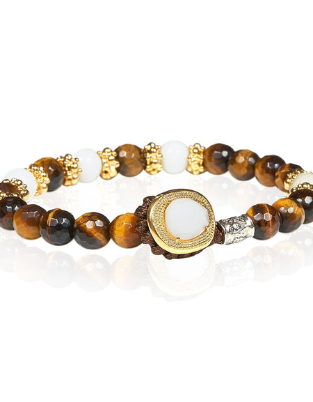 GERBA Bracciale Lab 101 con Occhio di Tigre e Agata Bianca in Bronzo Dorato