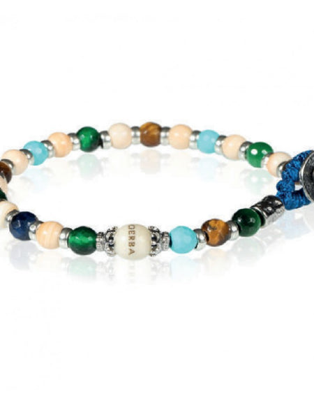 GERBA Bracciale Muslè 08 con Pietre Dure Turchesi e Verdi e Conchiglia in Argento 925