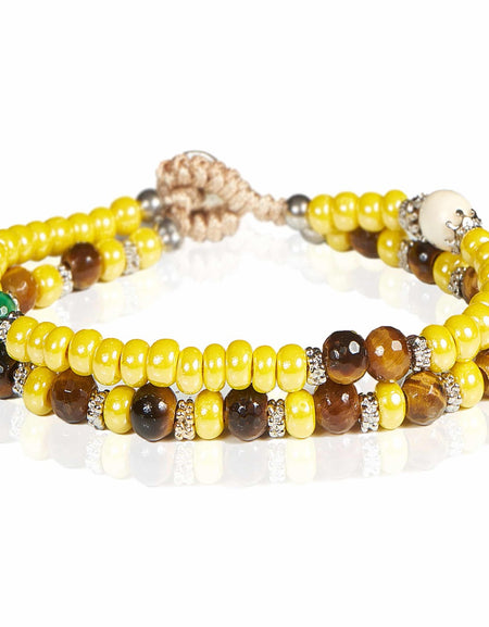 GERBA Bracciale Double Wile 08 a doppio filo con Occhio di Tigre e Murrine Gialle in Argento 925