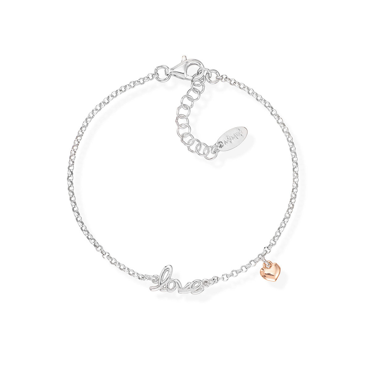 AMEN Bracciale Love e Charm Cuore Rosè in Argento 925