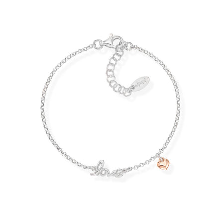 AMEN Bracciale Love e Charm Cuore Rosè in Argento 925