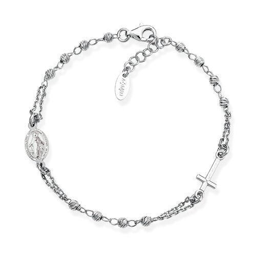 AMEN Bracciale Rosario Grani Diamantati in Argento 925