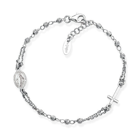 AMEN Bracciale Rosario Grani Diamantati in Argento 925