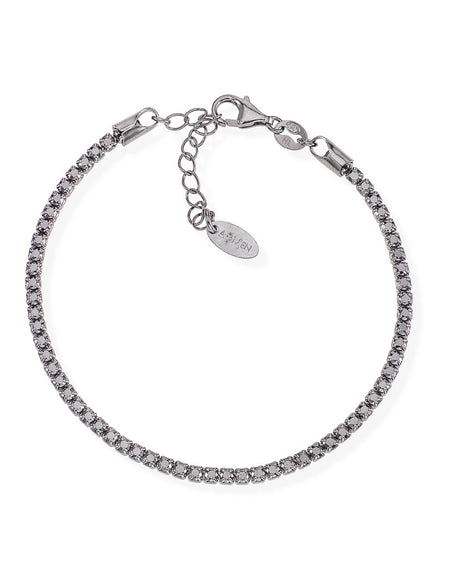 AMEN Bracciale Tennis Brunito Zirconi Neri in Argento 925