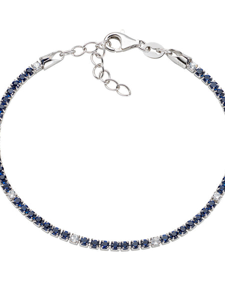 AMEN Bracciale Tennis Rodio Zirconi Bianchi e Blu in Argento 925