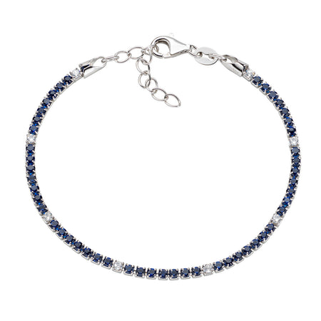 AMEN Bracciale Tennis Rodio Zirconi Bianchi e Blu in Argento 925