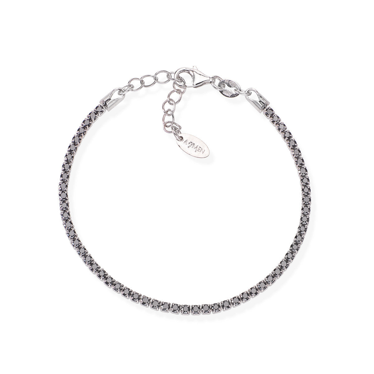 AMEN Bracciale Tennis Rodio Zirconi Neri in Argento 925