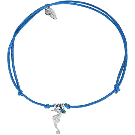 AMEN Bracciale in Cordino Cerato Blu e Charm Cavalluccio Marino