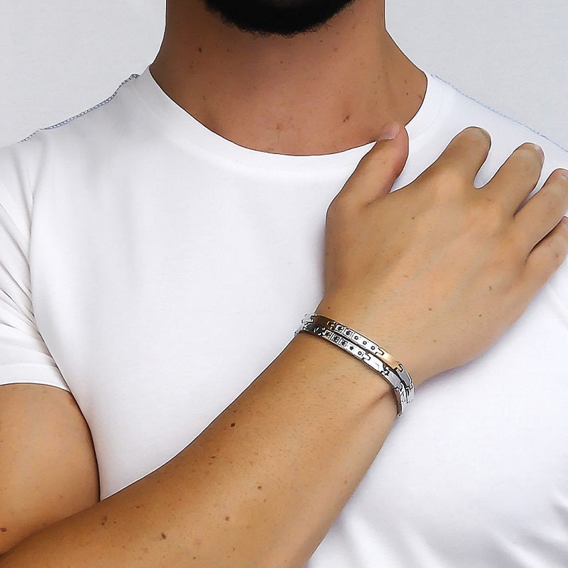 Bracciale Uomo BOCCADAMO MAN in Acciaio e pvd con zirconi