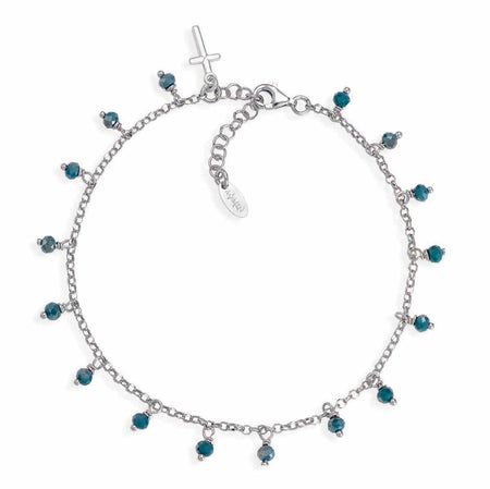 AMEN Cavigliera Cristalli Petrolio e Cuore Pendente in Argento 925