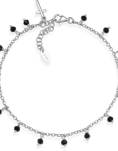 AMEN Cavigliera Cristalli Neri e Croce Pendente in Argento 925