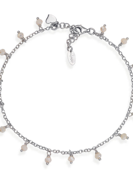 AMEN Cavigliera Cristalli Bianco Latte e Cuore pendente in Argento 925