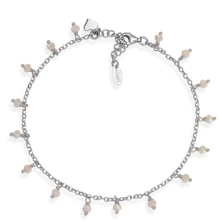 AMEN Cavigliera Cristalli Bianco Latte e Cuore pendente in Argento 925
