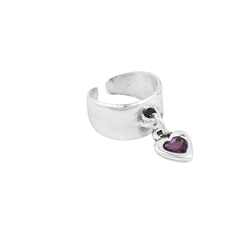 CICLÓN Anello Donna a Fascia con Cuore Pendente e Cristallo Rosa