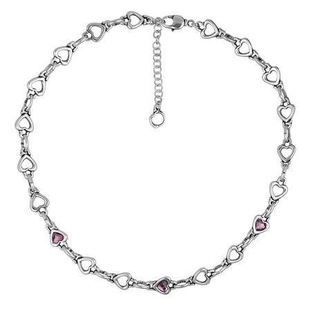 CICLÓN Collana Donna Amore Cuori e Cristalli Rosa