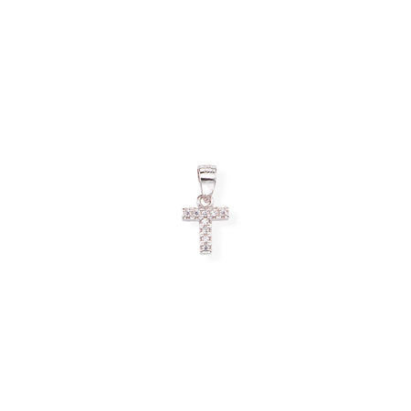 AMEN Pendente Lettera T con Zirconi Bianchi in Argento 925
