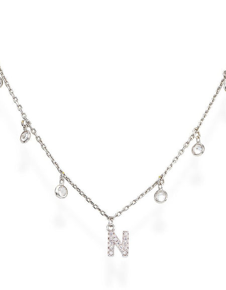 AMEN Collana Donna Lettera N con Zirconi Bianchi Pendenti