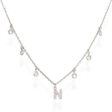 AMEN Collana Donna Lettera N con Zirconi Bianchi Pendenti