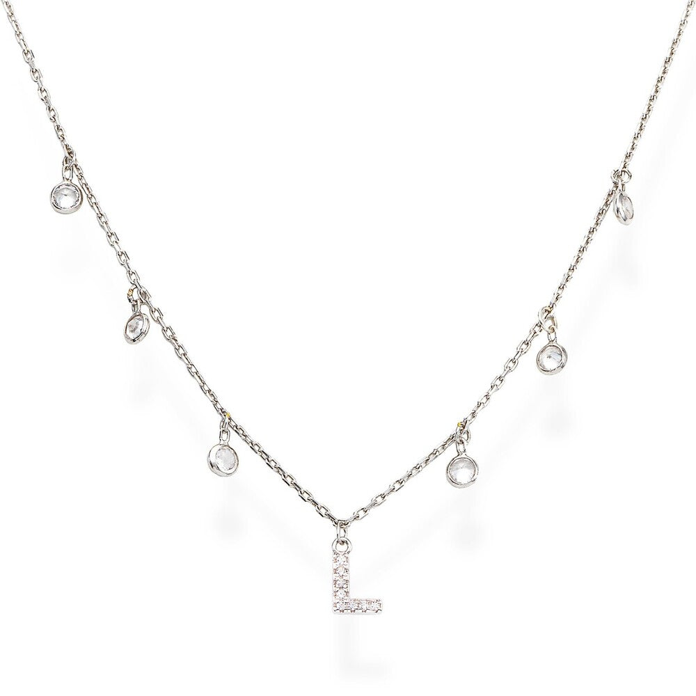 AMEN Collana Donna Lettera L con Zirconi Bianchi Pendenti
