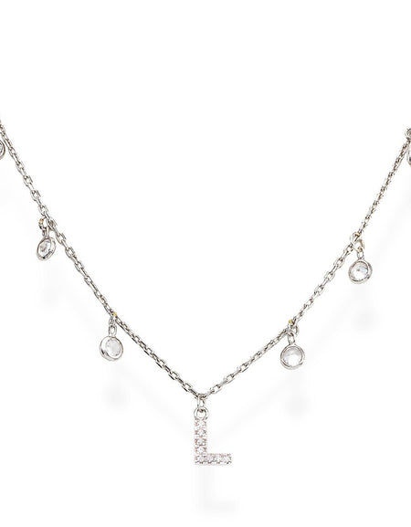 AMEN Collana Donna Lettera L con Zirconi Bianchi Pendenti