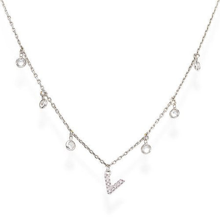 AMEN Collana Donna Lettera V con Zirconi Bianchi Pendenti